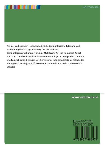 Produktbild: Logistik - eine systematische terminologische Untersuchung Deutsch und Englisch