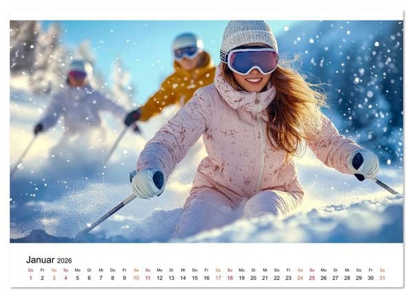 Produktbild: Skifahren - endlich Schnee (hochwertiger Premium Wandkalender 2026 DIN A2 quer), Kunstdruck in Hochglanz