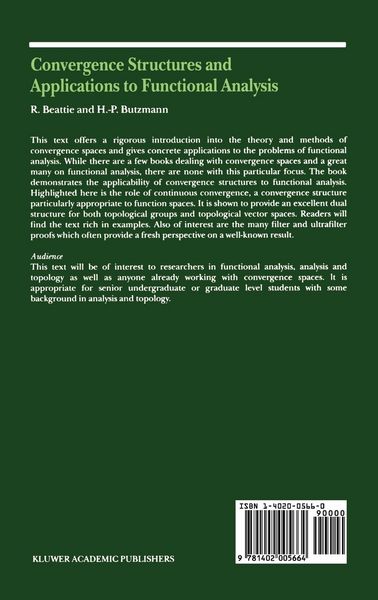 Produktbild: Convergence Structures and Applications to Functional Analysis