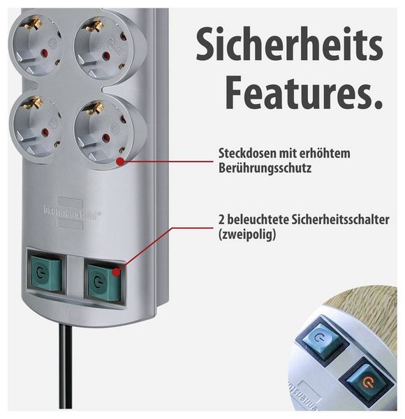 Produktbild: Brennenstuhl 1153390120 Steckdosenleiste mit Schalter 10fach Silber Schutzkontakt 1 St.