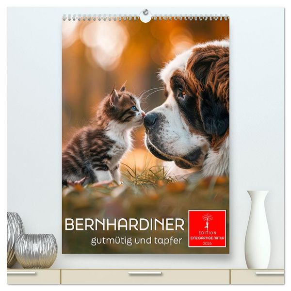 Bernhardiner - gutmütig und tapfer (hochwertiger Premium Wandkalender 2026 DIN A2 hoch), Kunstdruck in Hochglanz