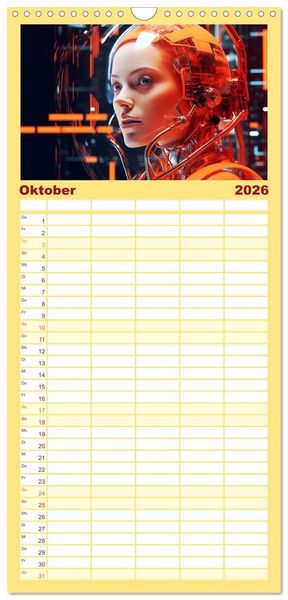Produktbild: Familienplaner 2026 - Roboter Portraits. Zukunft und Visionen mit 5 Spalten (Wandkalender, 21 x 45 cm) CALVENDO