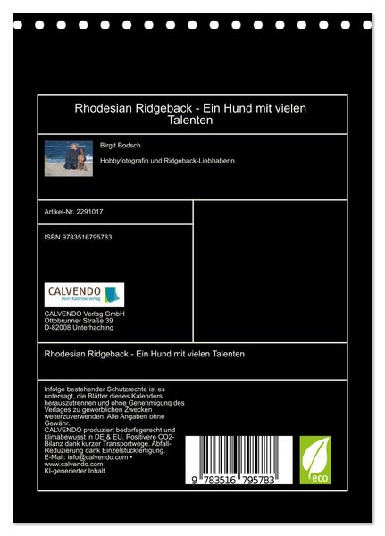 Produktbild: Rhodesian Ridgeback - Ein Hund mit vielen Talenten (Tischkalender 2027 DIN A5 hoch), CALVENDO Monatskalender