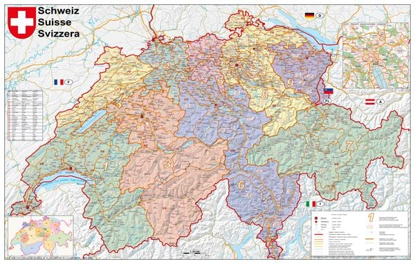 Schweiz Postleitzahlen 1 : 400 000. Wandkarte laminiert Poster, Buch von Heinrich Stiefel, Stiefel Eurocart, 978-3-86961-016-0