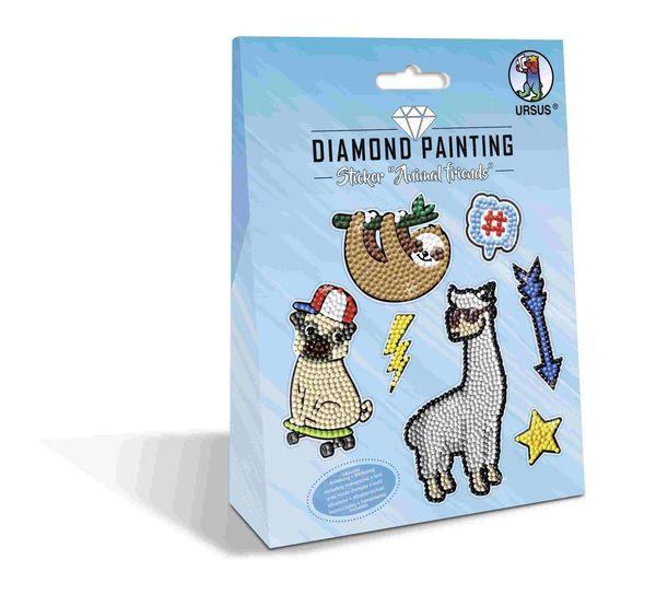 URSUS Kinder-Bastelsets Diamond Painting Sticker Animal Friends, 2er Bogen
