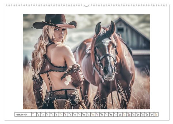 Produktbild: Sattel und Sinnlichkeit - Begegnungen mit den Verf&uuml;hrerischen Cowgirls (hochwertiger Premium Wandkalender 2026 DIN A2 quer), Kunstdruck in Hochglanz