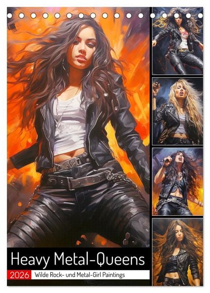 Produktbild: Heavy Metal-Queens. Wilde Rock- und Metal-Girl Paintings (Tischkalender 2026 DIN A5 hoch), CALVENDO Monatskalender