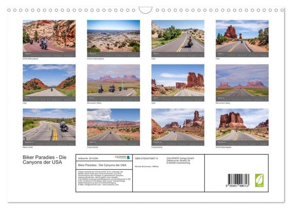 Produktbild: Biker Paradies - Die Canyons der USA (Wandkalender 2026 DIN A3 quer), CALVENDO Monatskalender