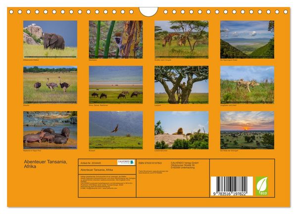 Produktbild: Abenteuer Tansania, Afrika (Wandkalender 2026 DIN A4 quer), CALVENDO Monatskalender