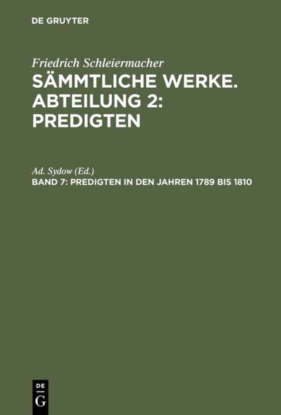 Produktbild: Predigten in den Jahren 1789 bis 1810