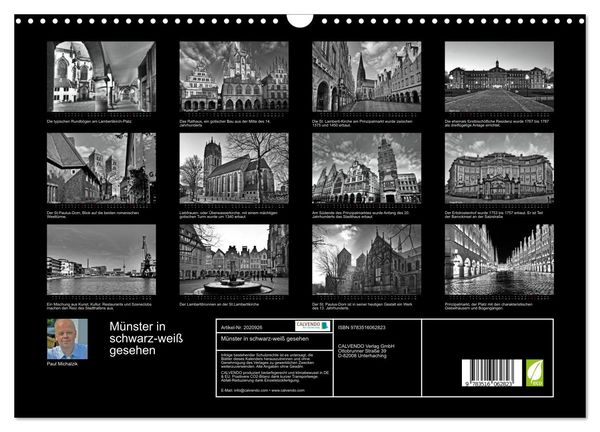 Produktbild: M&uuml;nster in schwarz-wei&szlig; gesehen (Wandkalender 2026 DIN A3 quer), CALVENDO Monatskalender