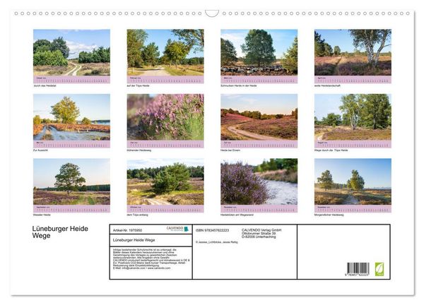 Produktbild: L&uuml;neburger Heide Wege (Wandkalender 2026 DIN A2 quer), CALVENDO Monatskalender