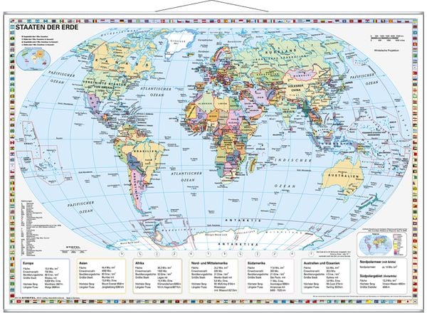 Staaten der Erde im Miniformat. Wandkarte mit Metallleiste 1:60000000, Buch von Heinrich Stiefel, Stiefel Eurocart, 9783935794473