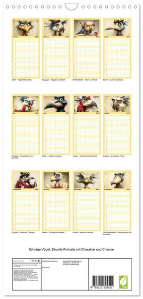 Produktbild: Familienplaner 2027 - Schr&auml;ge V&ouml;gel. Skurrile Portraits mit Charakter und Charme mit 5 Spalten (Wandkalender, 21 x 45 cm) CALVENDO