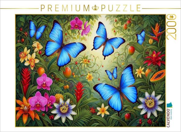 CALVENDO Puzzle Leuchtende Morphofalter und Blüten ihrer Heimat | 2000 Teile Lege-Größe 90x67cm Foto-Puzzle für glückliche Stunden