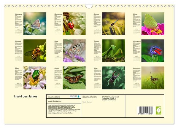 Produktbild: Insekt des Jahres (Wandkalender 2026 DIN A3 quer), CALVENDO Monatskalender