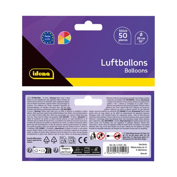 Produktbild: Idena Luftballons mehrfarbig &Oslash;25cm 50 St&uuml;ck