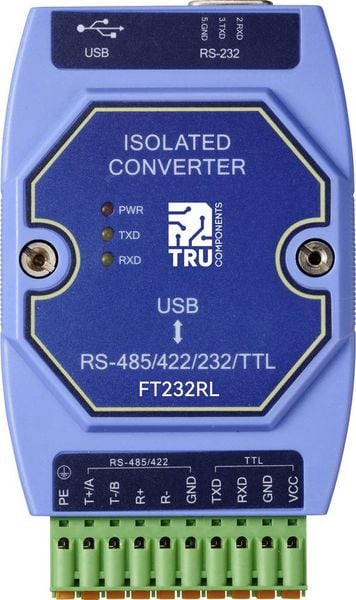 Produktbild: TRU COMPONENTS TC-12626056 TC-E810-U15 Seriell Umsetzer USB, RS-422, RS-485, Sub-D9 3.3 V, 5 V 1 St.