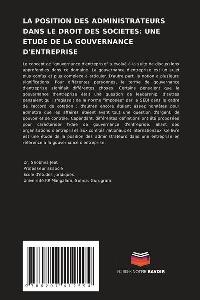 Produktbild: La Position des Administrateurs Dans Le Droit des Societes: Une &Eacute;tude De La Gouvernance D'entreprise