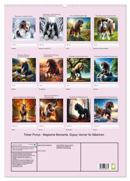 Produktbild: Tinker Ponys - Magische Momente, Gypsy Vanner f&uuml;r M&auml;dchen (Wandkalender 2026 DIN A2 hoch), CALVENDO Monatskalender