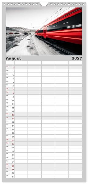 Produktbild: Familienplaner 2027 - BLITZschnell - Z&uuml;ge und Flugzeuge in Bewegung - Color-Key mit 5 Spalten (Wandkalender, 21 x 45 cm) CALVENDO