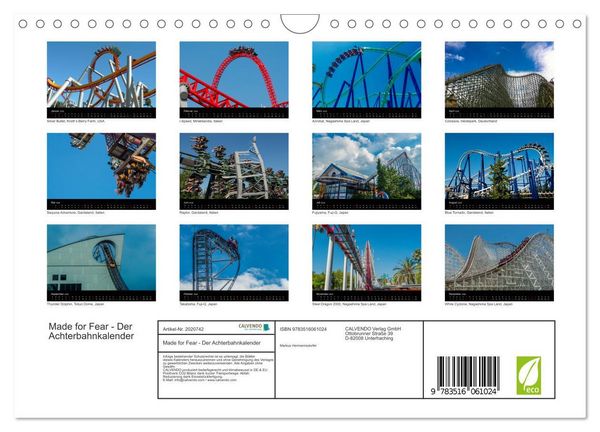 Produktbild: Made for Fear - Der Achterbahnkalender (Wandkalender 2026 DIN A4 quer), CALVENDO Monatskalender