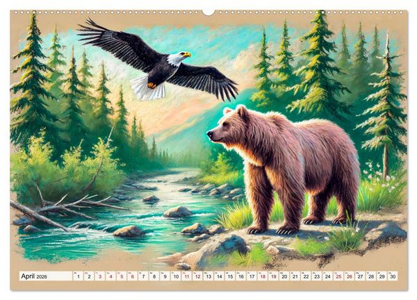 Produktbild: Ein Jahr mit den B&auml;ren - Ein majest&auml;tisches Leben in der Wildnis (hochwertiger Premium Wandkalender 2026 DIN A2 quer), Kunstdruck in Hochglanz
