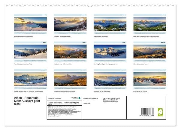 Produktbild: Alpen - Panorama - Mehr Aussicht geht nicht (hochwertiger Premium Wandkalender 2027 DIN A2 quer), Kunstdruck in Hochglanz