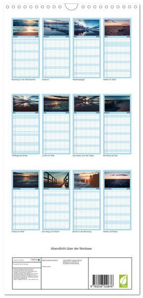 Produktbild: Familienplaner 2026 - Abendlicht &uuml;ber der Nordsee mit 5 Spalten (Wandkalender, 21 x 45 cm) CALVENDO