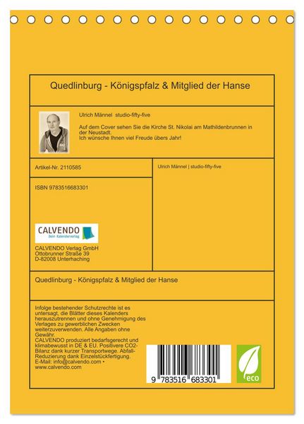 Produktbild: Quedlinburg - K&ouml;nigspfalz & Mitglied der Hanse (Tischkalender 2026 DIN A5 hoch), CALVENDO Monatskalender
