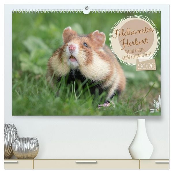 Produktbild: Feldhamster Herbert Kleine Pfoten, gro&szlig;e Pers&ouml;nlichkeit (hochwertiger Premium Wandkalender 2026 DIN A2 quer), Kunstdruck in Hochglanz