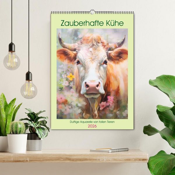 Produktbild: Zauberhafte K&uuml;he. Duftige Aquarelle von tollen Tieren (Wandkalender 2026 DIN A2 hoch), CALVENDO Monatskalender