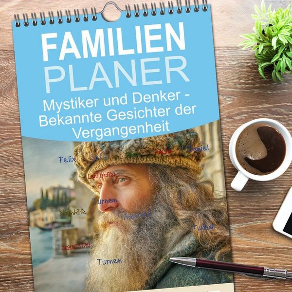 Produktbild: Familienplaner 2026 - Mystiker und Denker - Bekannte Gesichter der Vergangenheit mit 5 Spalten (Wandkalender, 21 x 45 cm) CALVENDO