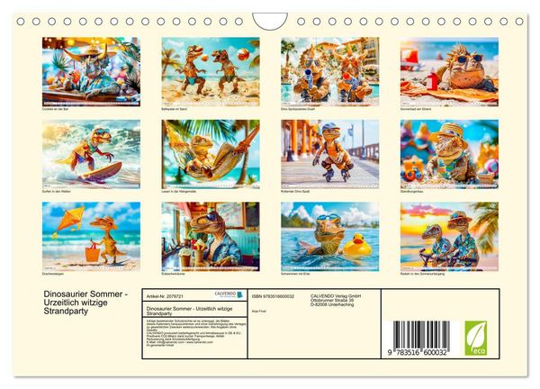 Produktbild: Dinosaurier Sommer - Urzeitlich witzige Strandparty (Wandkalender 2026 DIN A4 quer), CALVENDO Monatskalender