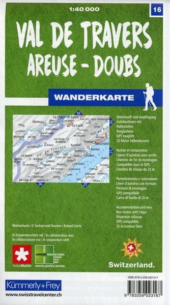 Produktbild: K&uuml;mmerly+Frey Wanderkarte 16 Val de Travers 1:40.000