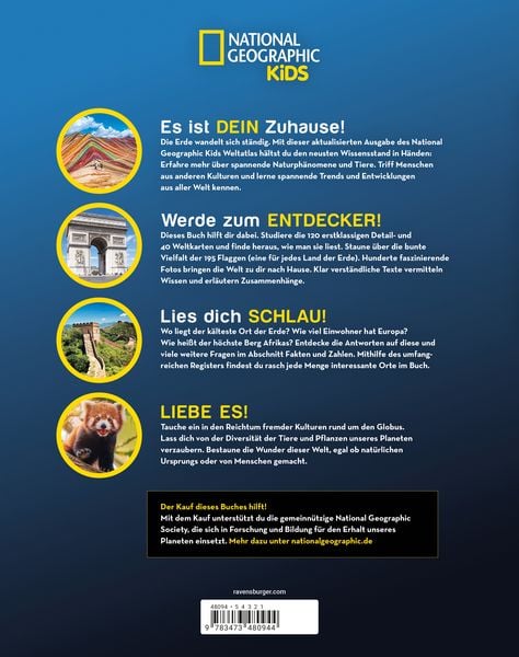 Produktbild: National Geographic Kids Weltatlas - Fremde Kulturen, gro&szlig;artige Naturwunder und wilde Tiere entdecken: Kinderatlas f&uuml;r Kids ab 8 Jahren
