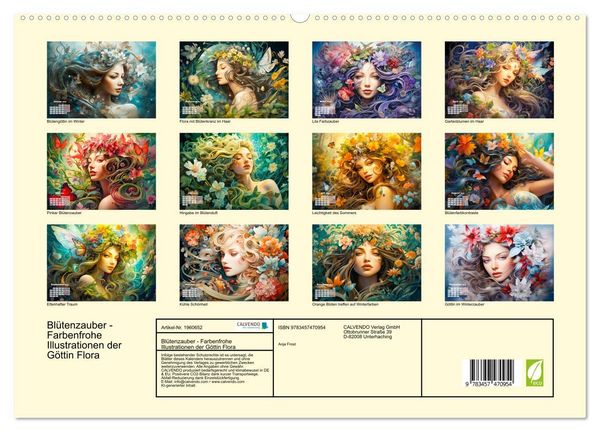 Produktbild: Bl&uuml;tenzauber - Farbenfrohe Illustrationen der G&ouml;ttin Flora (hochwertiger Premium Wandkalender 2026 DIN A2 quer), Kunstdruck in Hochglanz