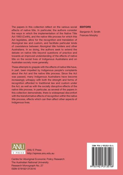 Produktbild: The Social Effects of Native Title: Recognition, Translation, Coexistence