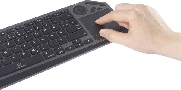 Produktbild: Renkforce RF-WLBTKB-300 Bluetooth&reg;, Funk Tastatur Deutsch, QWERTZ Schwarz Integriertes Touchpad, Wiederaufladbar, Multipair-Funktion