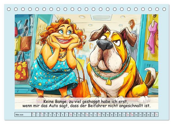 Produktbild: Frauchen und Hund. Witzige Cartoons vom t&auml;glichen Chaos (Tischkalender 2026 DIN A5 quer), CALVENDO Monatskalender