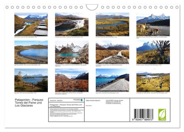 Produktbild: Patagonien - Parques Torres del Paine und Los Glaciares (Wandkalender 2026 DIN A4 quer), CALVENDO Monatskalender