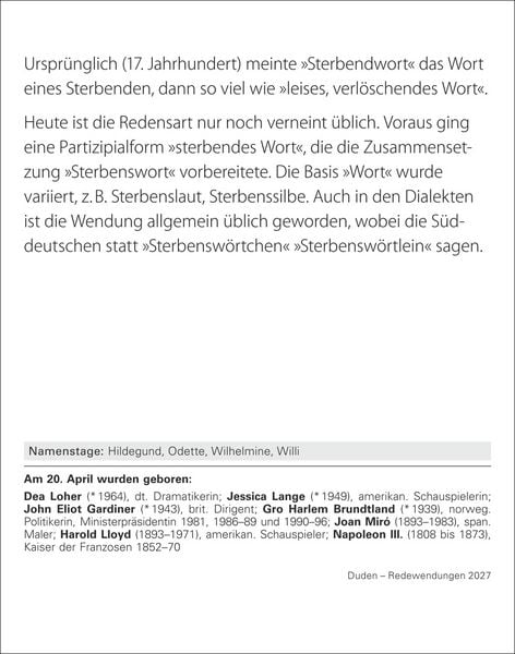 Produktbild: Duden Das Salz in der (Buchstaben-)Suppe Tagesabrei&szlig;kalender 2027 - Redewendungen und ihre Bedeutung