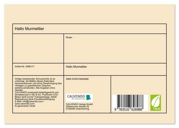 Produktbild: Hallo Murmeltier (Tischkalender 2026 DIN A5 quer), CALVENDO Monatskalender
