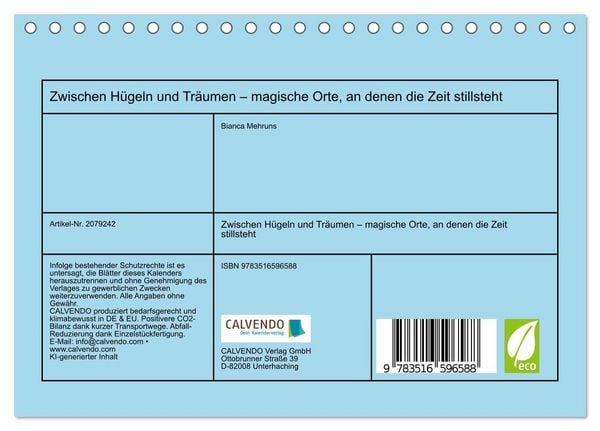Produktbild: Zwischen H&uuml;geln und Tr&auml;umen &ndash; magische Orte, an denen die Zeit stillsteht (Tischkalender 2026 DIN A5 quer), CALVENDO Monatskalender