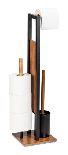 Produktbild: Stand WC-Garnitur Mod. Rivalta Acacia, Akazienholz und schwarz lackierter Stahl