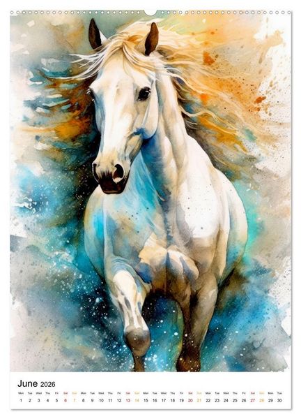 Produktbild: Watercolor Horses (High Quality Premium Wall Calendar 2026 DIN A2 portrait),CALVENDO 12 Month Wall Calendar