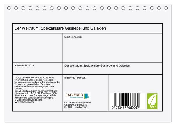 Produktbild: Der Weltraum. Spektakul&auml;re Gasnebel und Galaxien (Tischkalender 2026 DIN A5 quer), CALVENDO Monatskalender