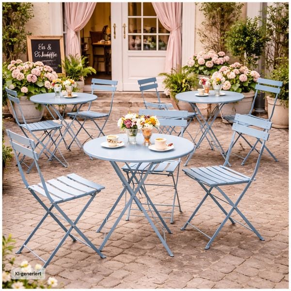 Produktbild: HTI-Living Bistro Sitzgruppe Metall Blau klappbar Tisch mit 2 St&uuml;hlen Balkon Set
