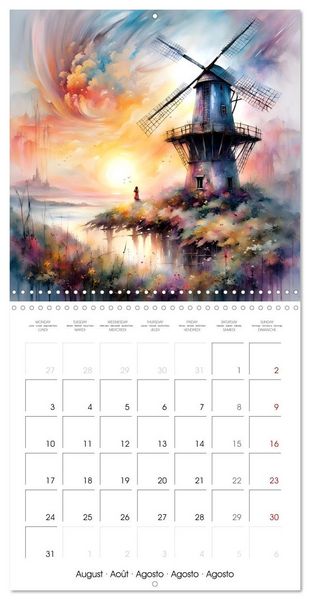 Produktbild: Moulins &agrave; vent Du printemps &agrave; l'hiver (Calendrier mural carr&eacute; 2026 30x30 cm) Calendrier double avec une page pour vos prises de notes