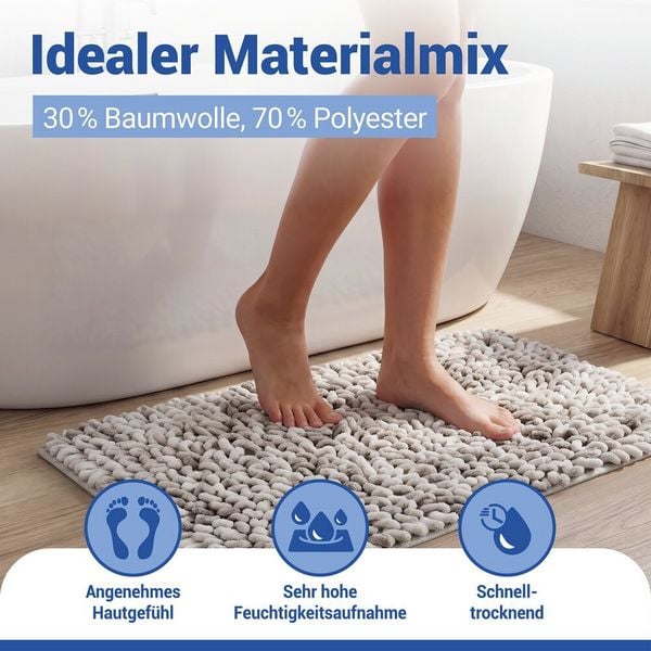 Produktbild: Badteppich Mod. Lerici Wei&szlig;-Grau, 60 x 90 cm, rutschfest und schnelltrocknend
